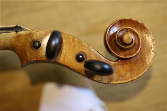 A school of Panormo violin, labelled Vicenzo Panormo, Londra 1793 in ink, length of back 35.2cm, minor restorations